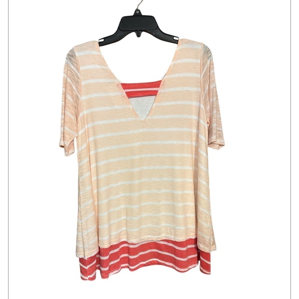 Striped Peach and Coral Women's Top size Medium new Puella asymmetrical - Picture 2 of 6